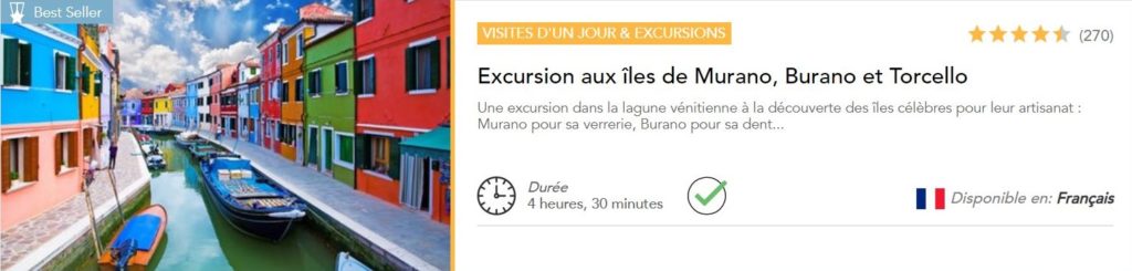 Billet pour visite des iles de Murano, Burano et Torcello