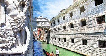 Le Pont des Soupirs, monument emblématique de Venise Le Pont des Soupirs et une gondole