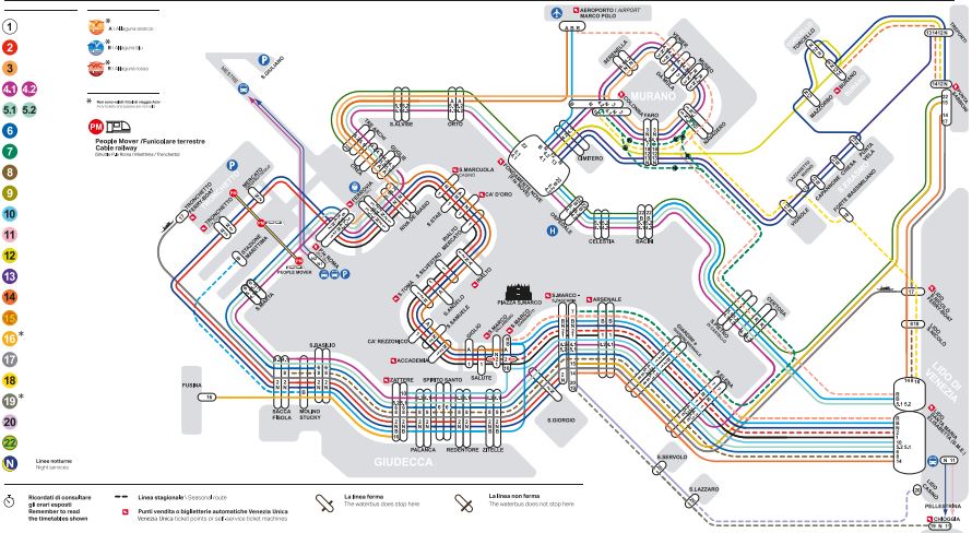 plan des lignes de vaporetto venise