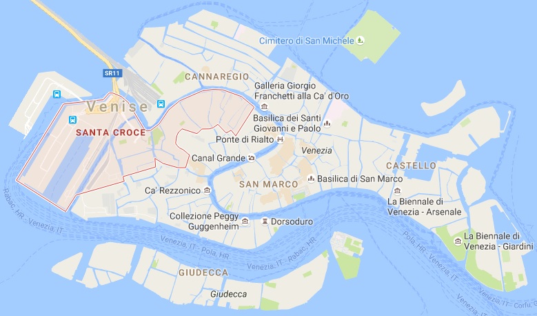 Carte du quartier de Santa Croce Venise