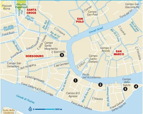 Carte du quartier Dorsoduro Venise
