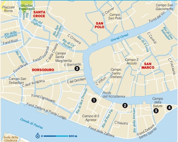 Carte du quartier Dorsoduro Venise