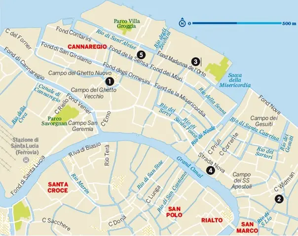 Plan du quartier de Cannaregio Venise